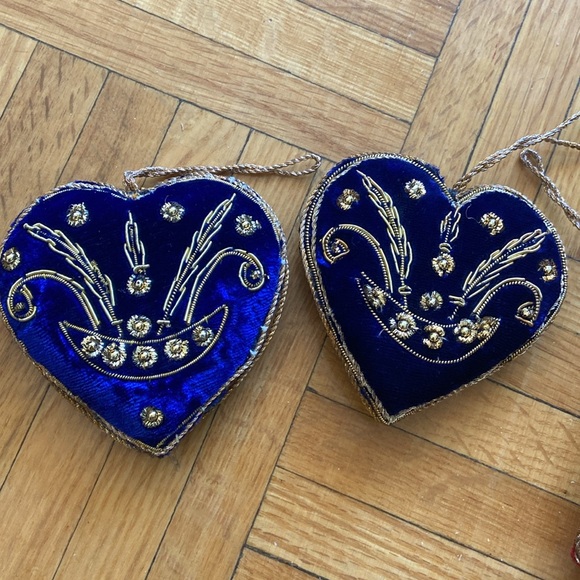 5 Velvet Embellished Ornaments Beaded Embroidered Christmas Star Tree Heart - Picture 5 of 5